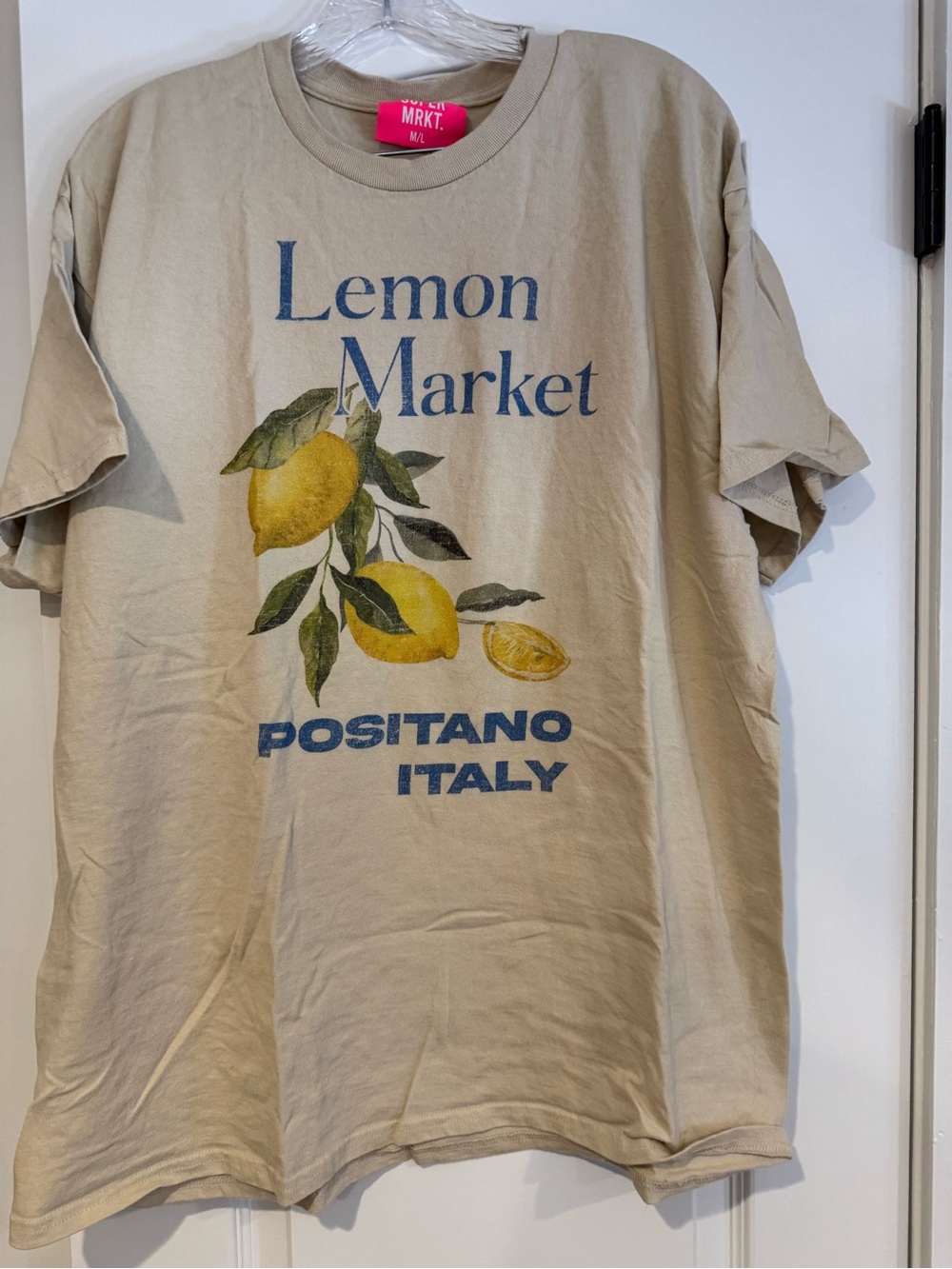 Lemon Market Positano Italy Graphic Tee - Oversized Beige NWOT M/L - Picture 3 of 4